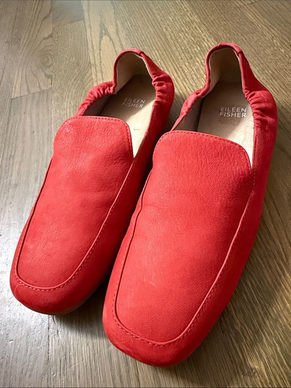 Eileen Fisher Sim Tumbled Nubuck Loafer Leather Slip-On Women’s 8 Orange Red